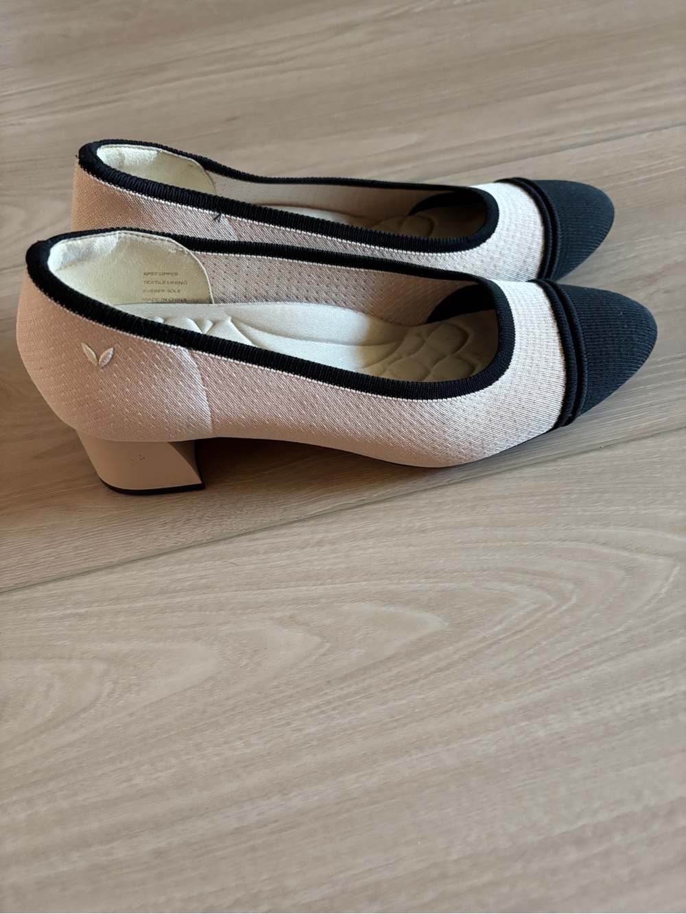 Vivaia Two-Tone Black & Cream Mid Block Heel Pumps